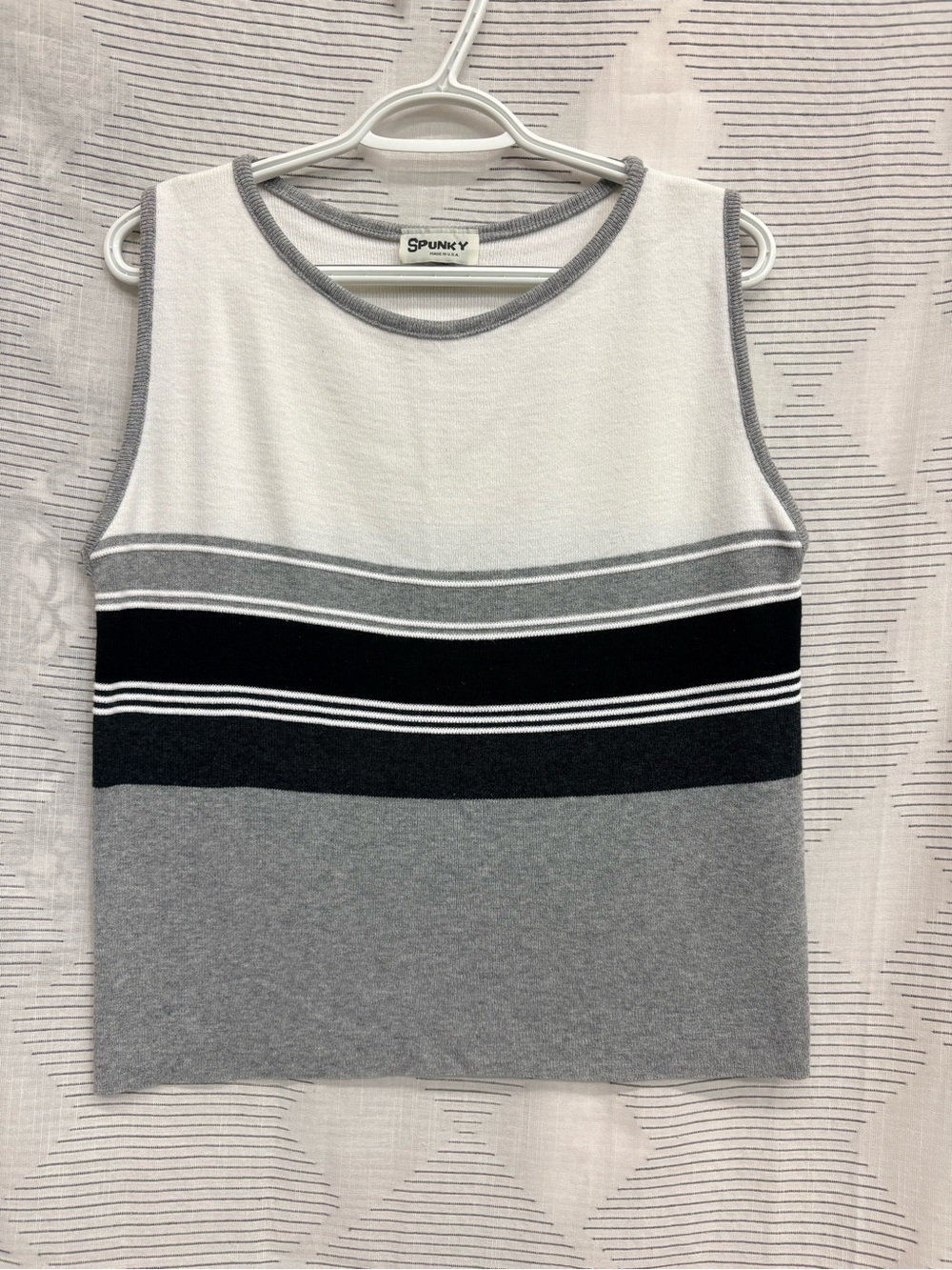 Spunky Vintage Sleeveless Layering  Stripe Knit Tank - White, Black & Gray